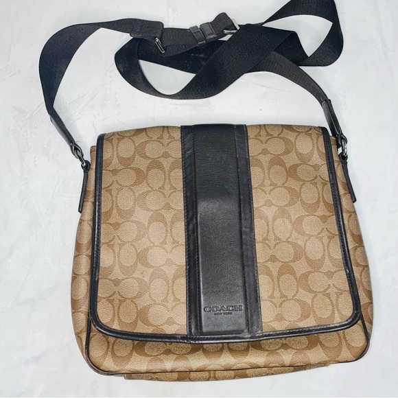 COACH - Business Heritage Stripe Map Pvc Leather F71102  / Khaki Signature Line - Picture 2 of 10